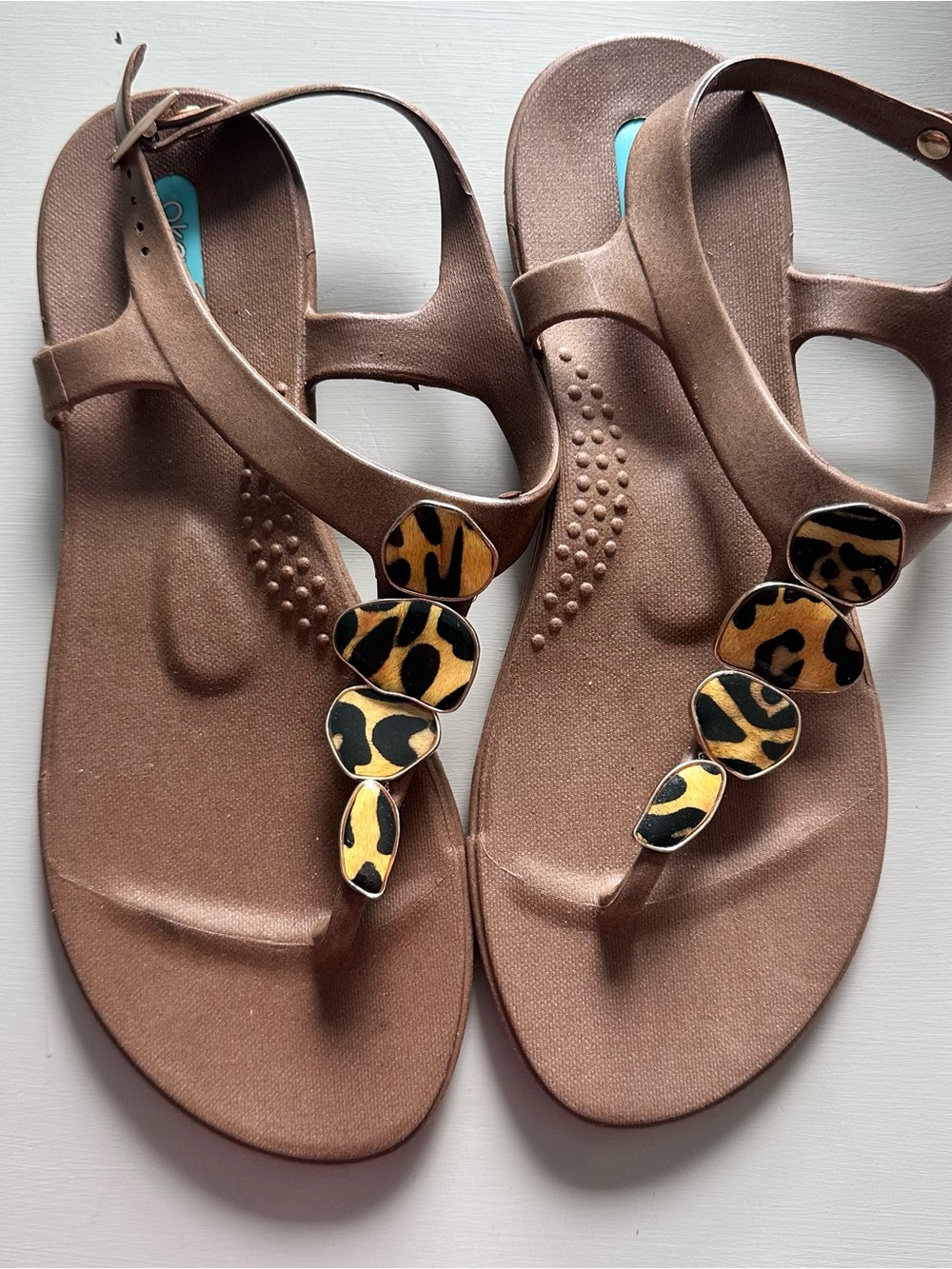 Oka- B Comfort Sandals with Leopard Accent - Brown